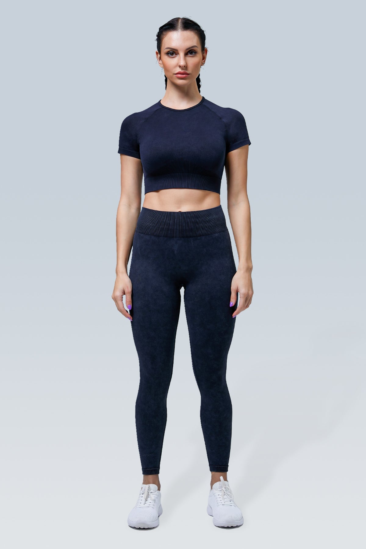 Acid Wash Seamless Crop Short Sleeve